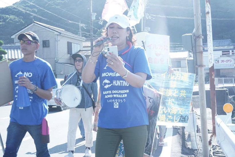 Protest mutiger Aktivisten in Taiji am 1. September 2019 